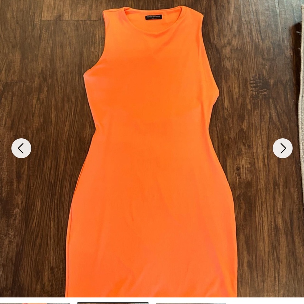 Orange, mini dress, naked wardrobe